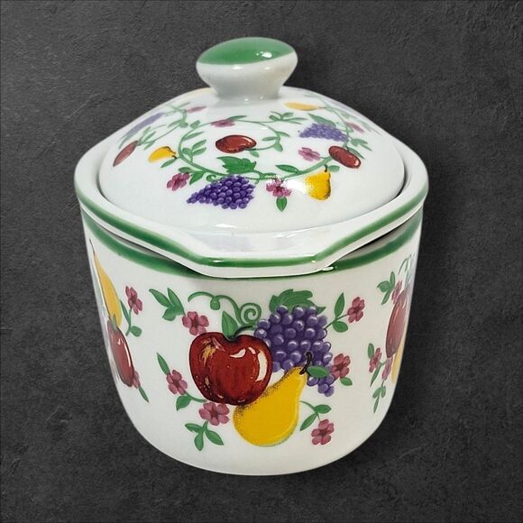 Cottagecore Cook Street Butter Boat 3-Piece Fruit Floral Covered Dish Vintage - Picture 5 of 14